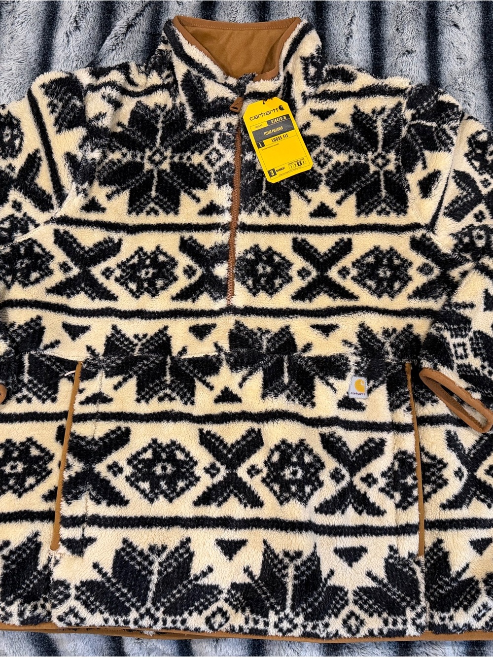 NWT Carhartt Women’s Cream and Black Nordic Sherpa Quarter-Zip Pullover Size 3X
